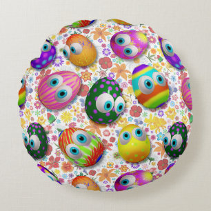 Cute and Funny Easter Eggs Cartoon Round Pillow
