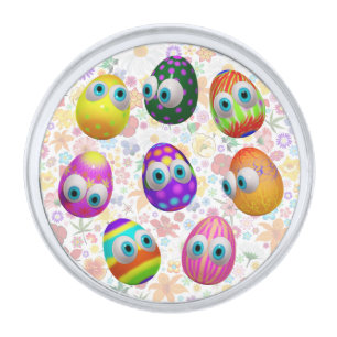 Cute and Funny Easter Eggs Cartoon Silver Finish Lapel Pin