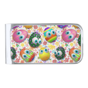 Cute and Funny Easter Eggs Cartoon Silver Finish Money Clip