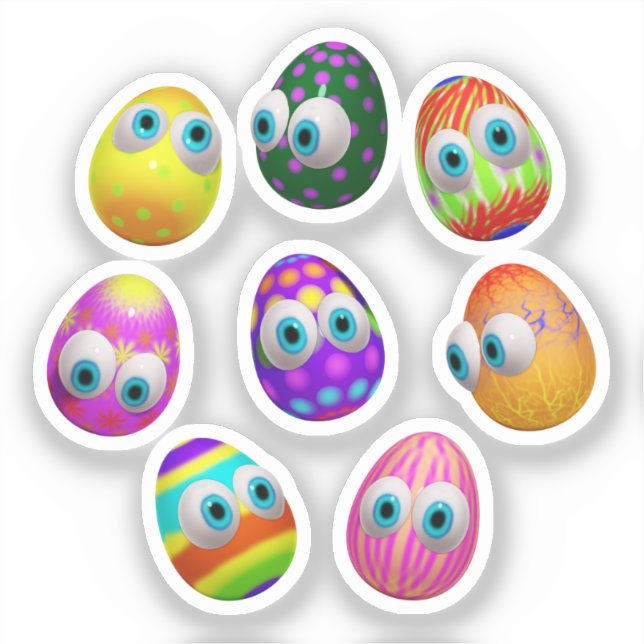 Cute and Funny Easter Eggs Cartoon Sticker (Front)