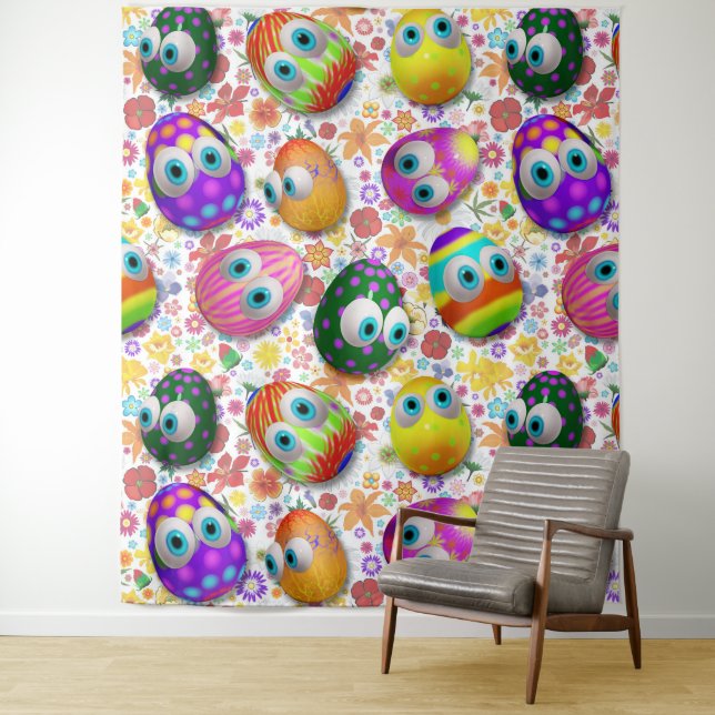 Cute and Funny Easter Eggs Cartoon Tapestry (In Situ)