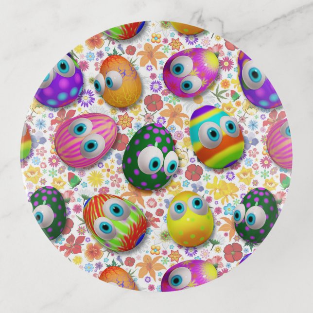 Cute and Funny Easter Eggs Cartoon Trinket Tray (Front)