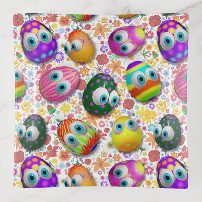 Cute and Funny Easter Eggs Cartoon Trinket Tray (Front)