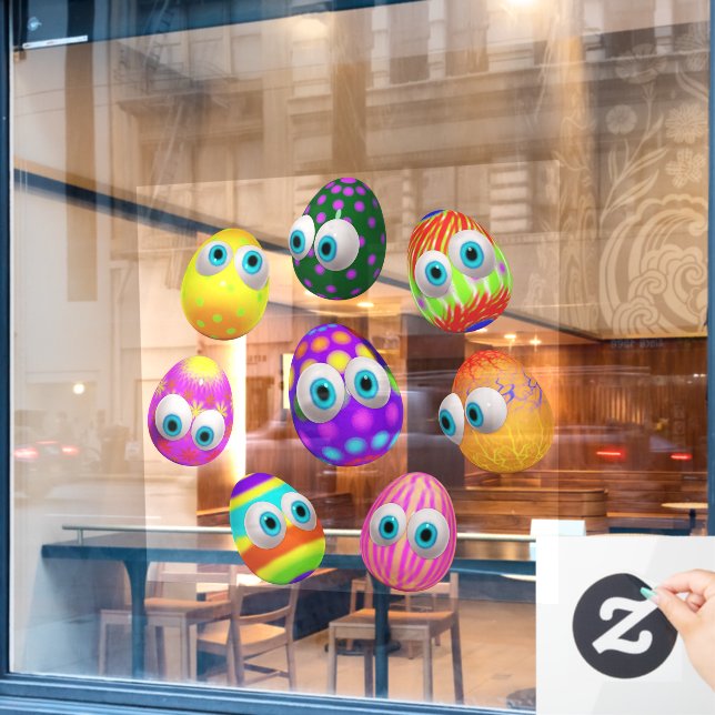 Cute and Funny Easter Eggs Cartoon Window Cling (Cafe Window)