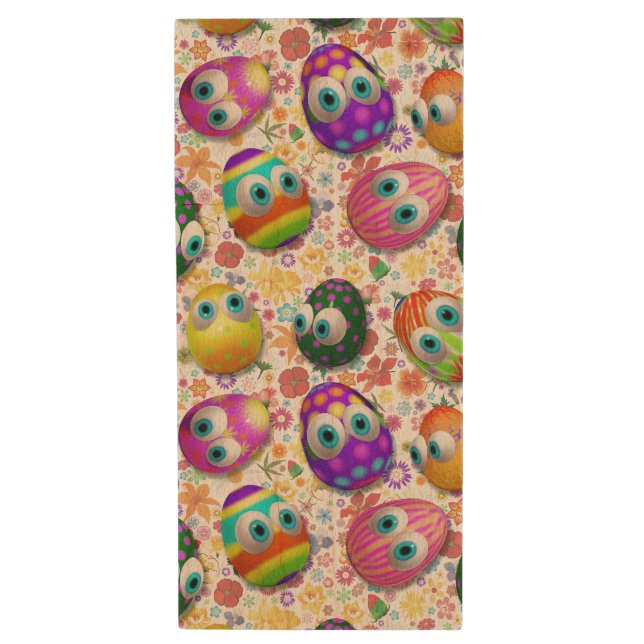 Cute and Funny Easter Eggs Cartoon Wood Flash Drive (Front Vertical)