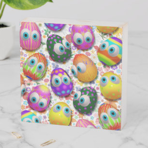Cute and Funny Easter Eggs Cartoon Wooden Box Sign
