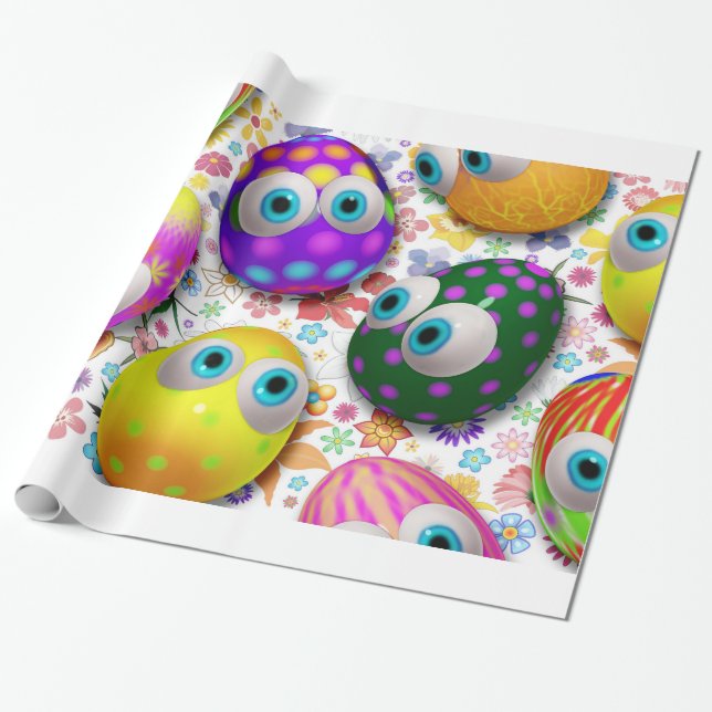 Cute and Funny Easter Eggs Cartoon Wrapping Paper (Unrolled)