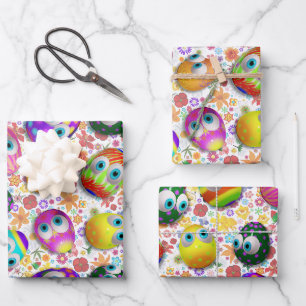 Cute and Funny Easter Eggs Cartoon Wrapping Paper Sheets