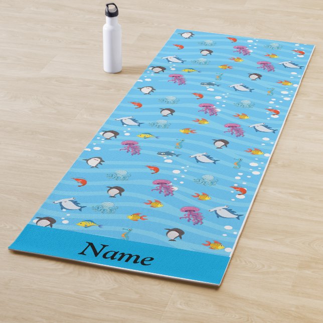 cute and funny fish ocean blue Personalized Kids Yoga Mat (In Situ)