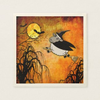 Cute and Funny Halloween Lamb-Witch Napkin
