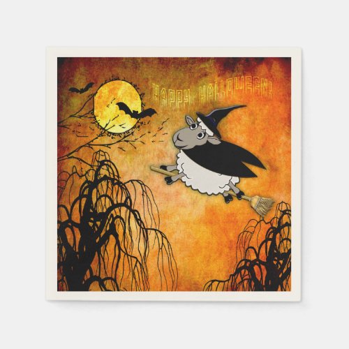 Cute and Funny Halloween Lamb_Witch Napkins