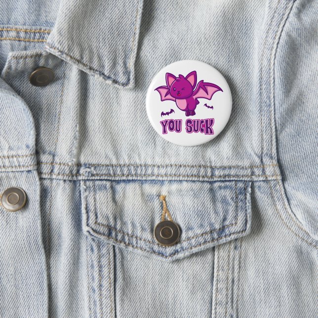 Cute and Funny Halloween Vampire Bats You Suck Button (In Situ)