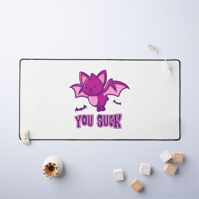 Cute and Funny Halloween Vampire Bats You Suck Desk Mat (Kids Table)