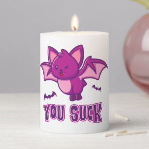 Cute and Funny Halloween Vampire Bats You Suck Pillar Candle