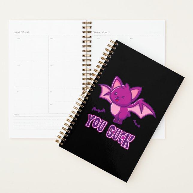 Cute and Funny Halloween Vampire Bats You Suck Planner (Display)