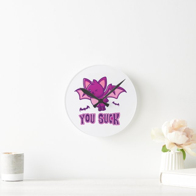 Cute and Funny Halloween Vampire Bats You Suck Round Clock (Home)
