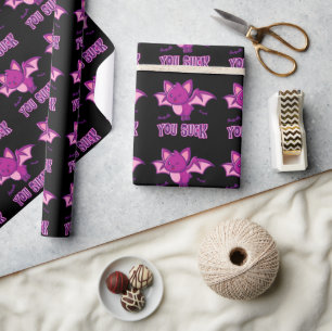 Cute and Funny Halloween Vampire Bats You Suck Wrapping Paper