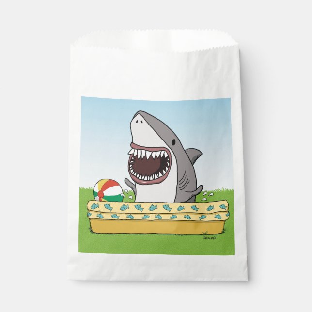 Cute and Funny Happy Shark in Pool  Favor Bag (Front)
