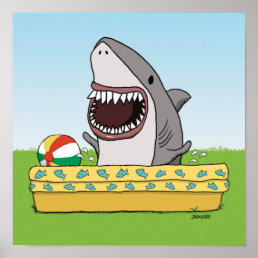 Cute and Funny Happy Shark in Pool Poster