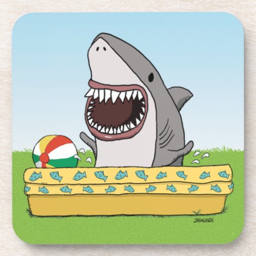 Cute and Funny Happy Shark in Pool  Square Beverage Coaster