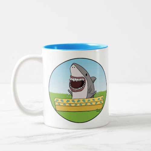 Cute and Funny Happy Shark in Pool Two_Tone Coffee Mug