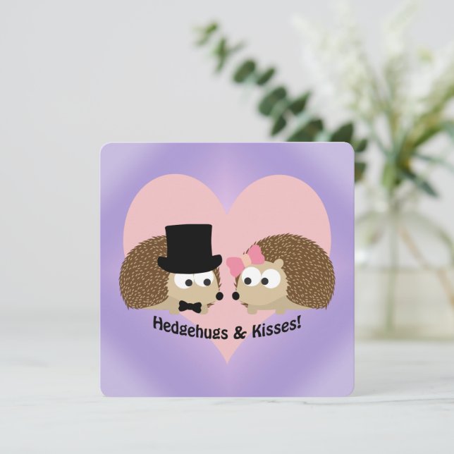 Cute and Funny Hedgehugs and Kisses Card (Standing Front)