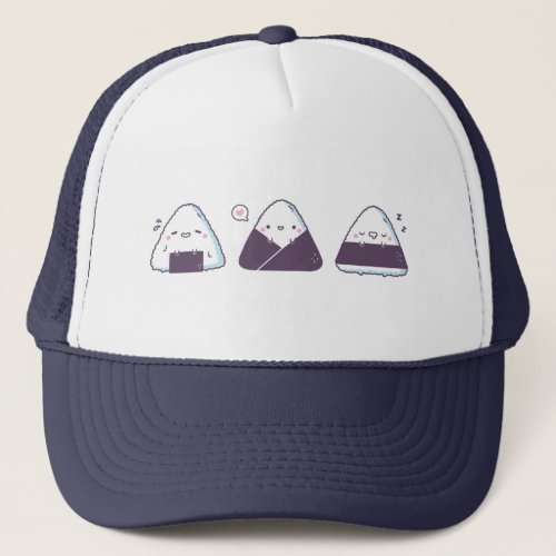 Cute and Funny Japanese Onigiri Doodle Trucker Hat