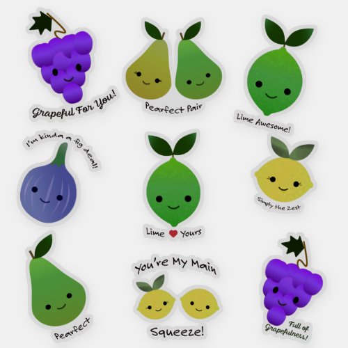 Cute and Funny Kawaii Fruit Puns Sticker Sets