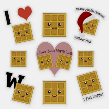 Cute And Funny Kawaii Square Waffle Sticker Set by Egg_Tooth at Zazzle