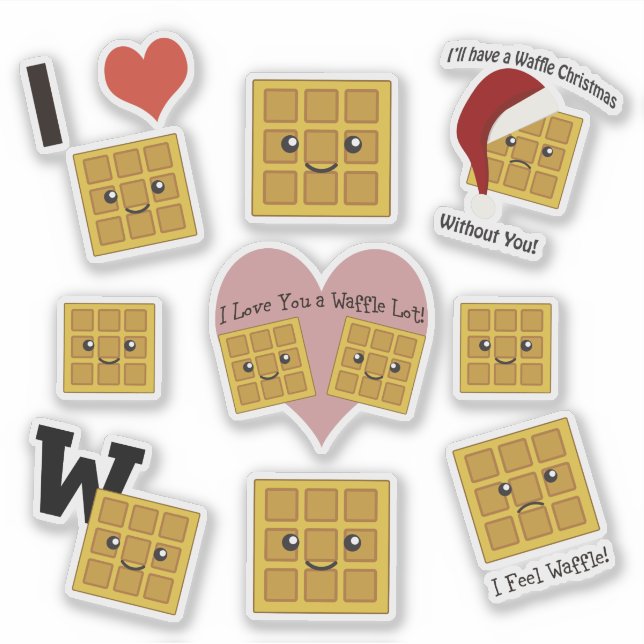Cute and Funny Kawaii Square Waffle Sticker Set (Front)