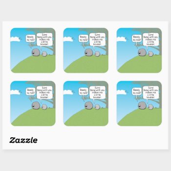 Cute And Funny Little Boulder Ready To Roll Square Sticker by chuckink at Zazzle