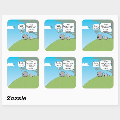 Cute and Funny Little Boulder Ready to Roll Square Sticker