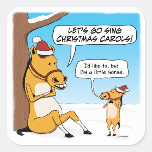 Cute and Funny Little Horse Christmas Square Sticker