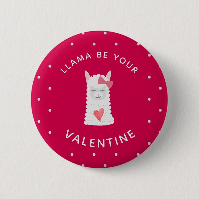 Cute and Funny LLama Valentine's Day Button (Front)