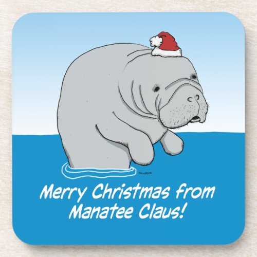 Cute and funny Manatee Claus Beverage Coaster