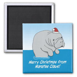 Cute and funny Manatee Claus Magnet