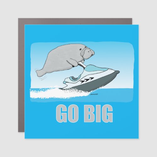 Cute and Funny Manatee on a Jet Ski Car Magnet