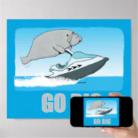 Cute and Funny Manatee on a Jet Ski Car Magnet Poster