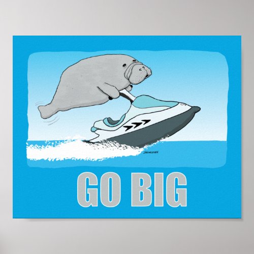 Cute and Funny Manatee on a Jet Ski Car Magnet Poster