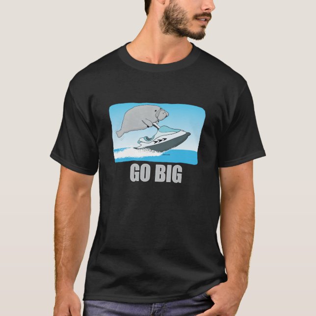 Cute and Funny Manatee on a Jet Ski T-Shirt (Front)