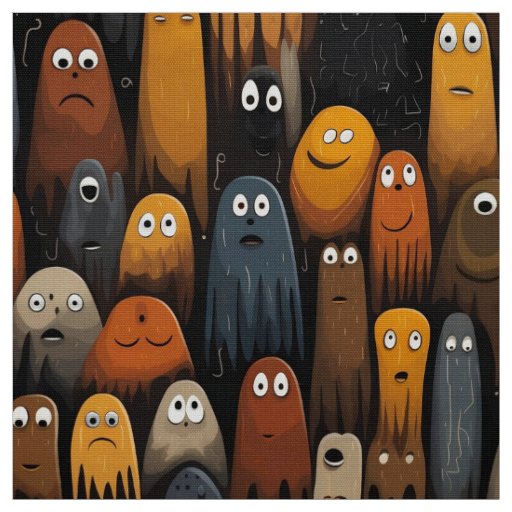 Cute and Funny Monster Extravaganza in Dark Gray a Fabric
