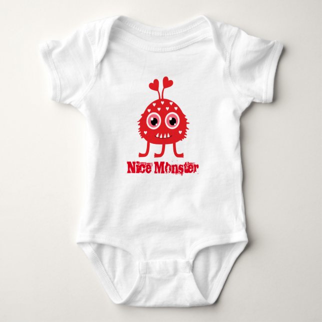 Cute and Funny Nice Monster Heart Antenna Monster Baby Bodysuit (Front)