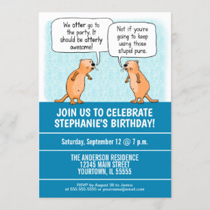 Cute and Funny Otter Puns Birthday Party Invitation