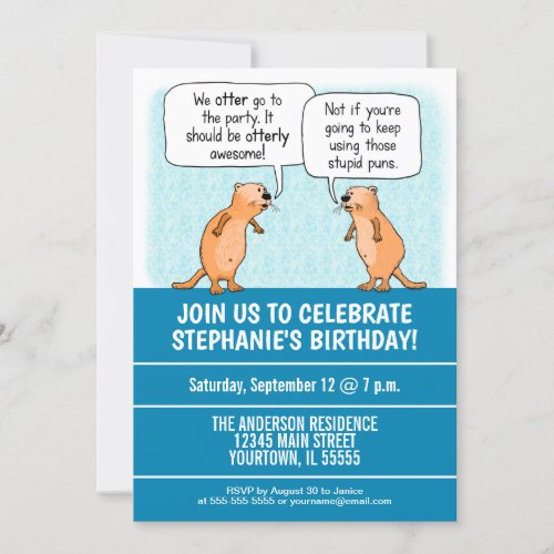 Cute and Funny Otter Puns Birthday Party Invitation