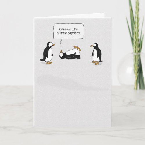 Cute and Funny Penguin Slips on Ice Birthday Card
