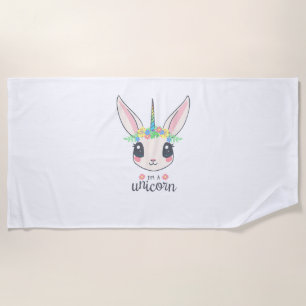 cute and funny rabbit unicorn beach towel
