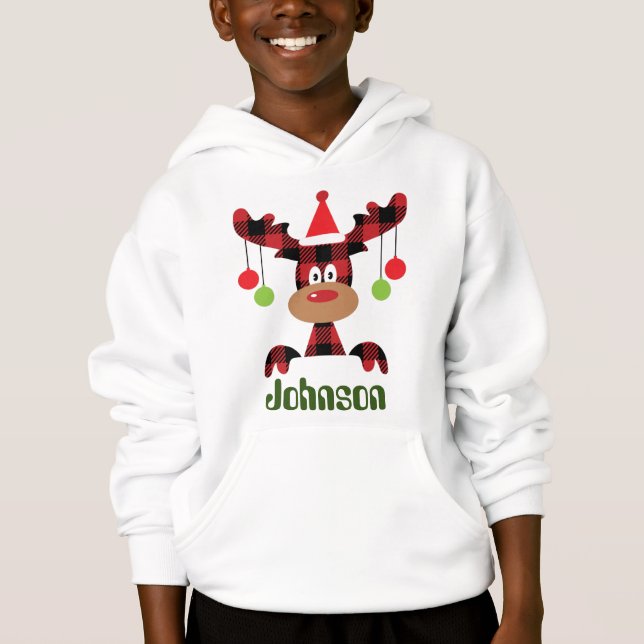 Cute and funny Red Reindeer Christmas theme Hoodie (Front)