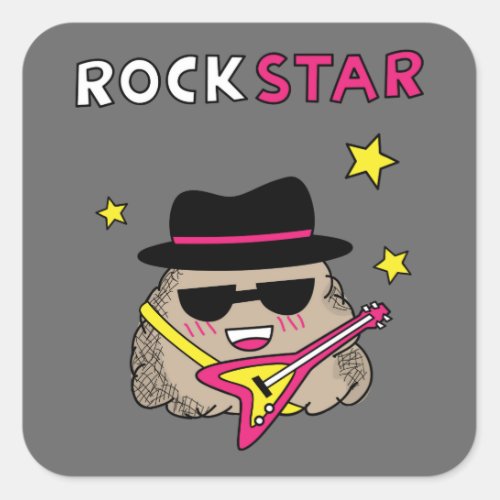 Cute and Funny Rock star with pink guitar Square Sticker