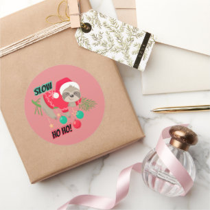 Cute and Funny Santa's Sloth Slow Ho Ho Classic Round Sticker