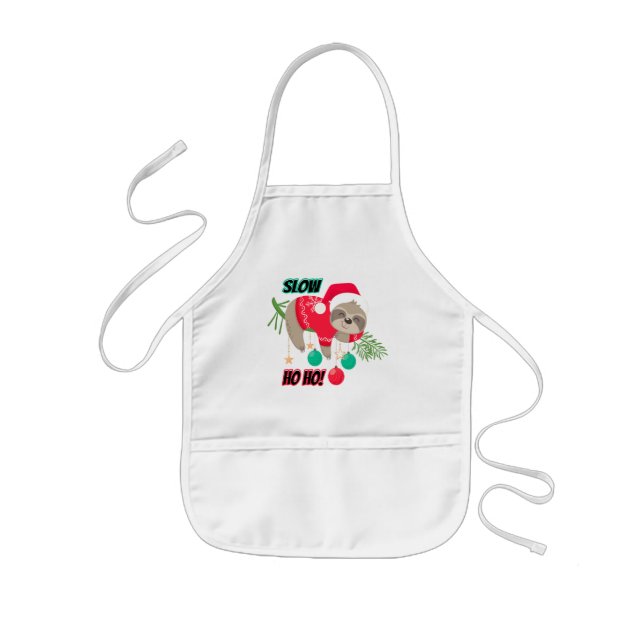 Cute and Funny Santa's Sloth Slow Ho Ho Kids' Apron (Front)